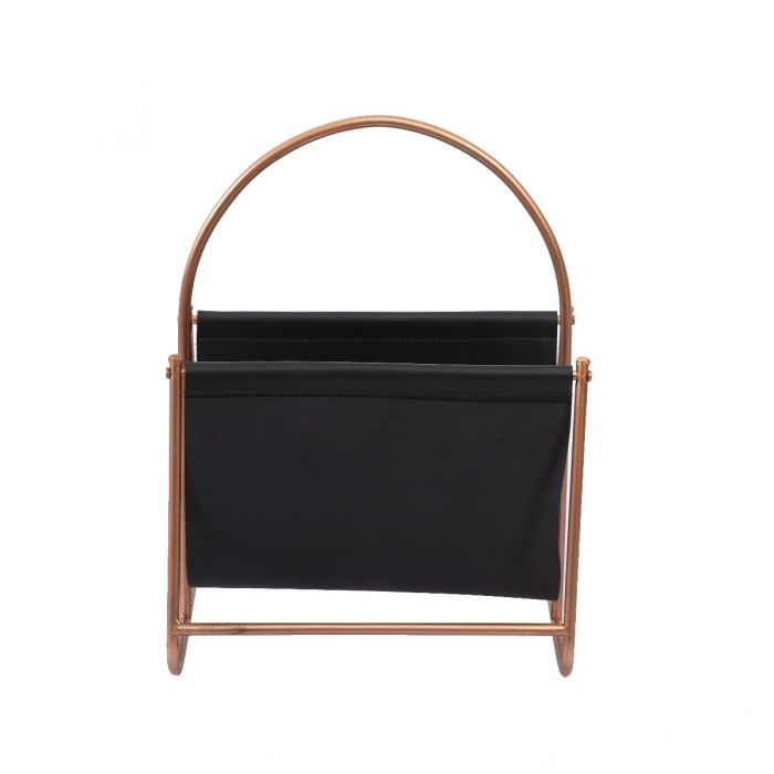 Derrick Modern Leather Metal Frame Magazine Holder - 53.5cms