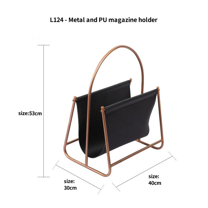 Derrick Modern Leather Metal Frame Magazine Holder - 53.5cms