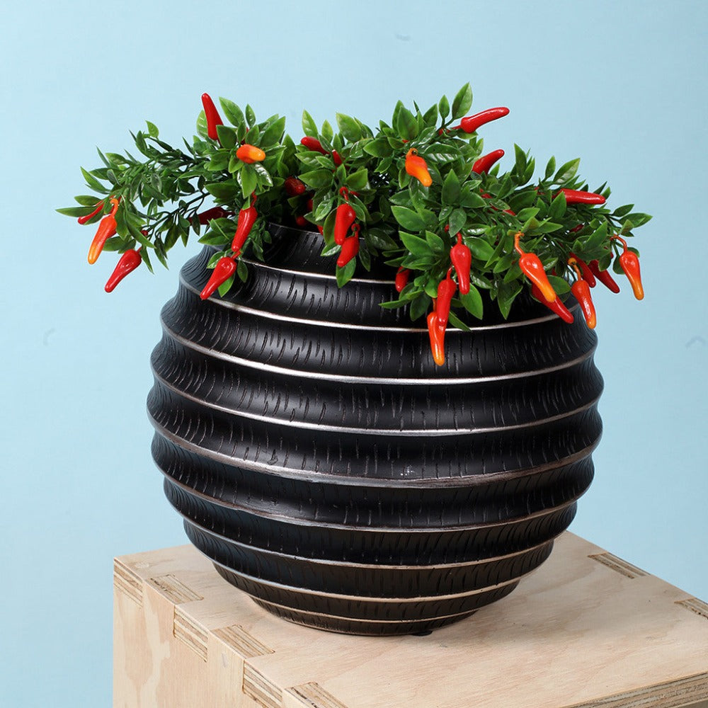 Designer Black Striped Flower Pot