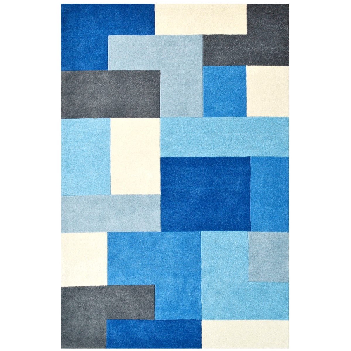 Designer Blocks Handmade Wool Rug - Blue (Available in 3 Sizes)