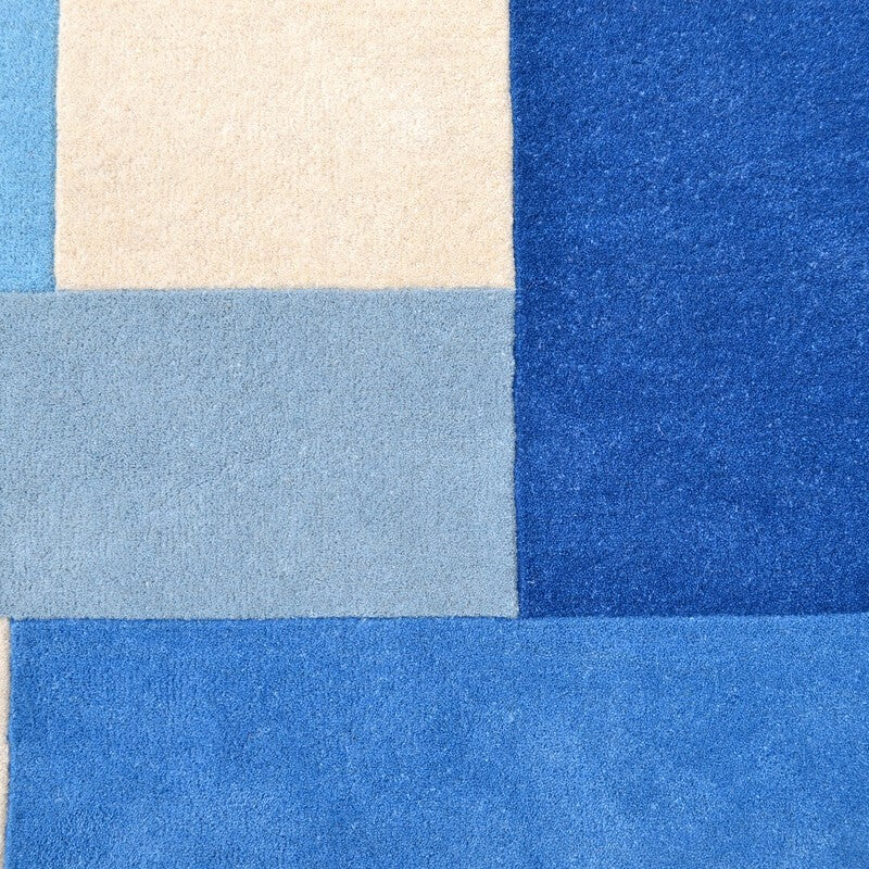 Designer Blocks Handmade Wool Rug - Blue (Available in 3 Sizes)