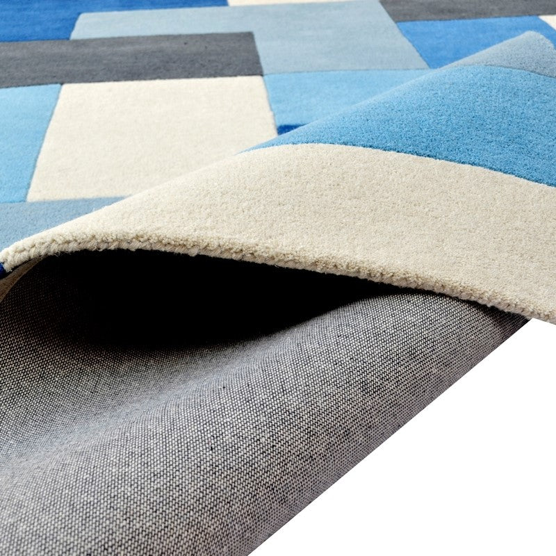 Designer Blocks Handmade Wool Rug - Blue (Available in 3 Sizes)