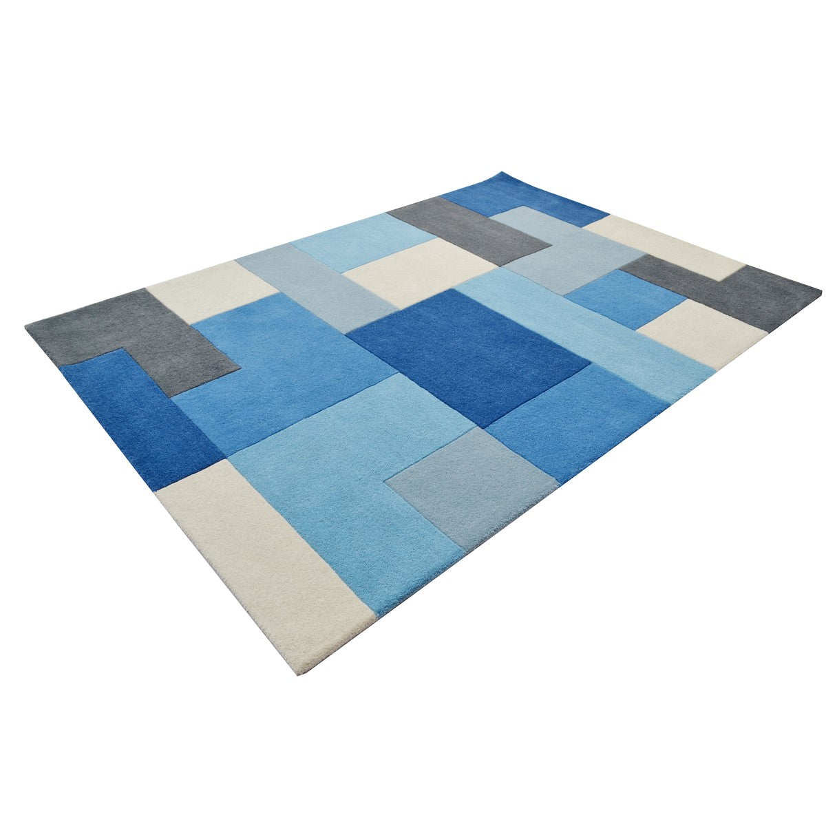 Designer Blocks Handmade Wool Rug - Blue (Available in 3 Sizes)