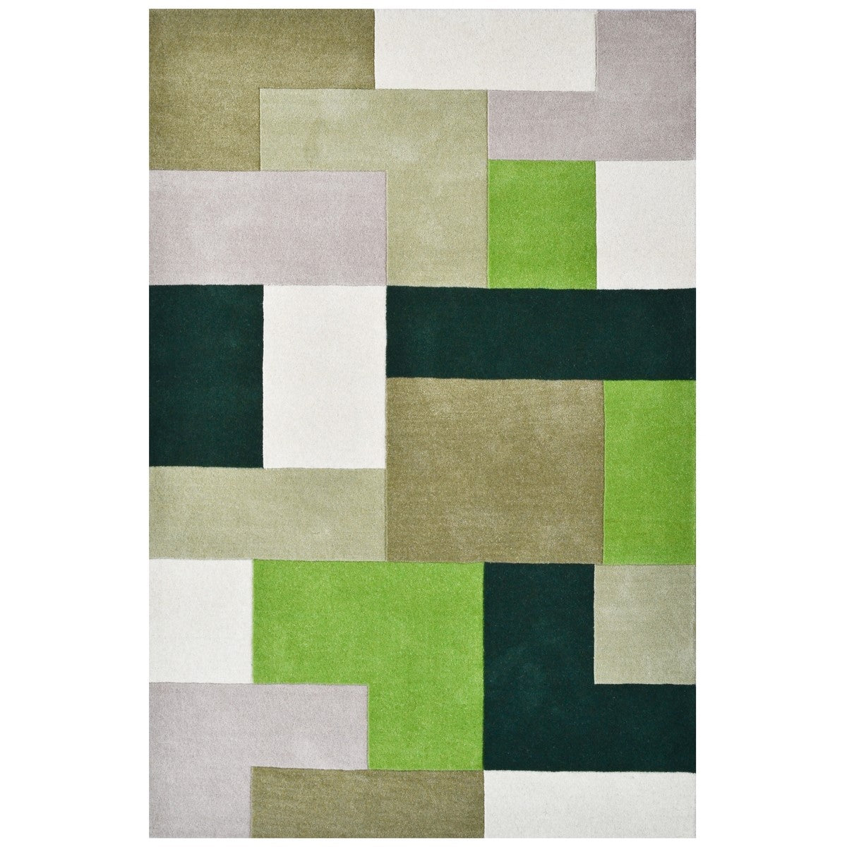 Designer Blocks Handmade Wool Rug - Green (Available in 3 Sizes)