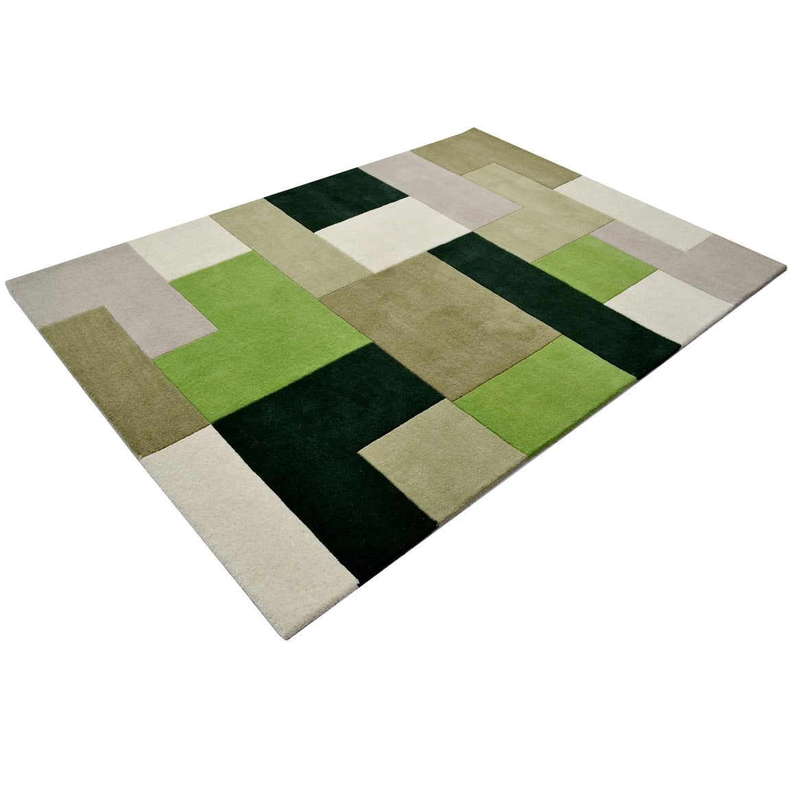 Designer Blocks Handmade Wool Rug - Green (Available in 3 Sizes)