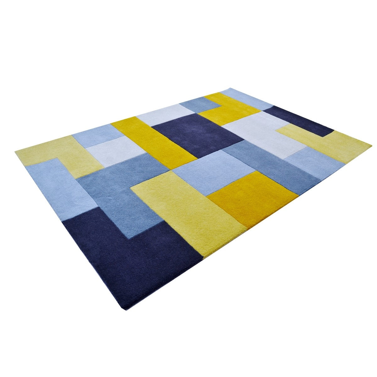 Designer Blocks Handmade Wool Rug - Yellow (Available in 3 Sizes)