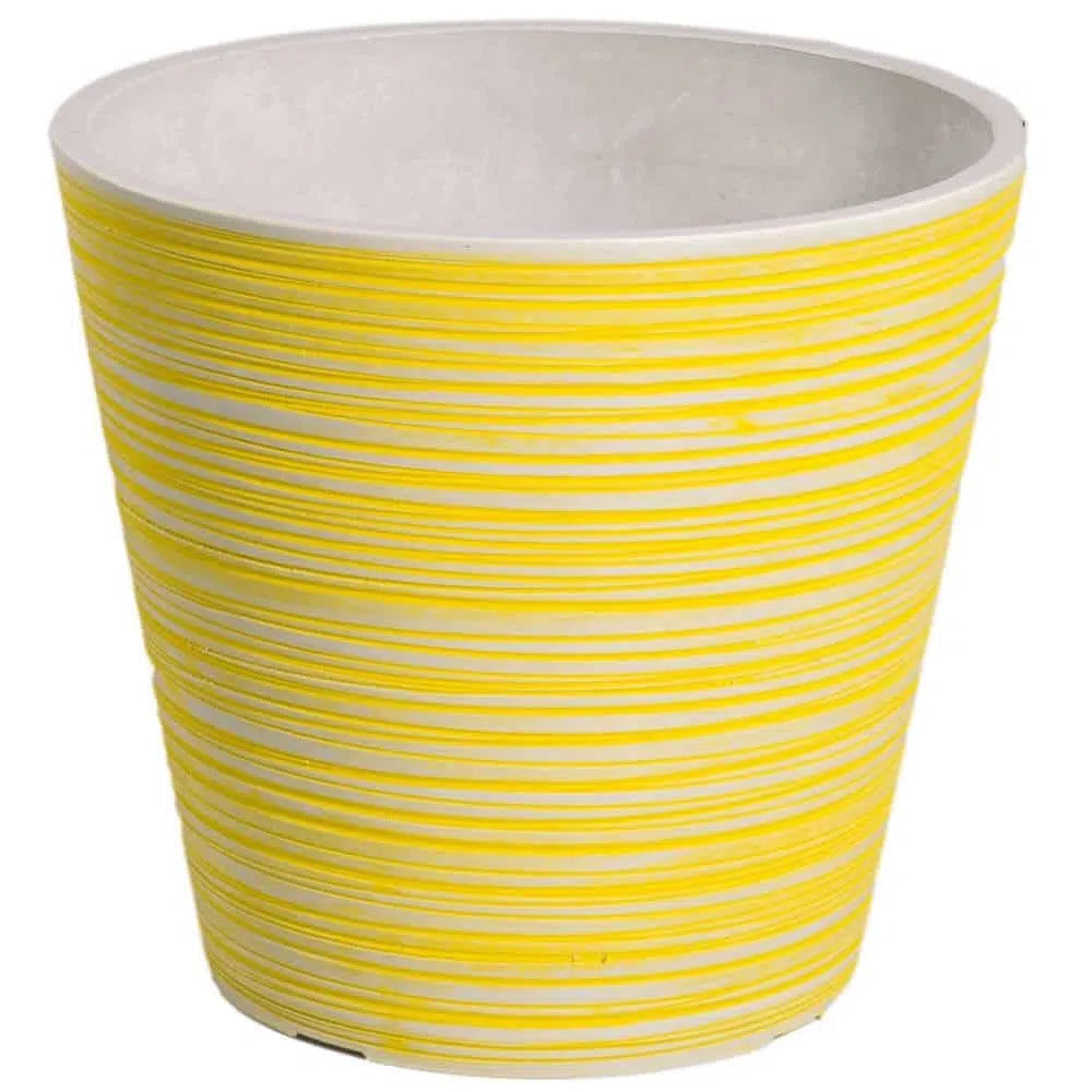 Designer Yellow And White Engraved Pot 14cms