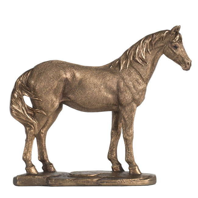 Detailed Horse Statue in Rustic Gold Finish - 18cm