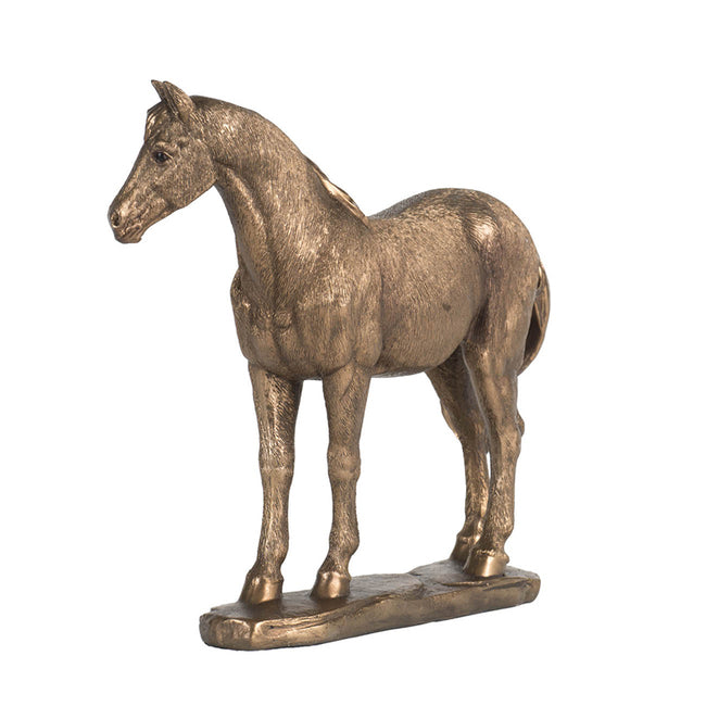 Detailed Horse Statue in Rustic Gold Finish - 18cm