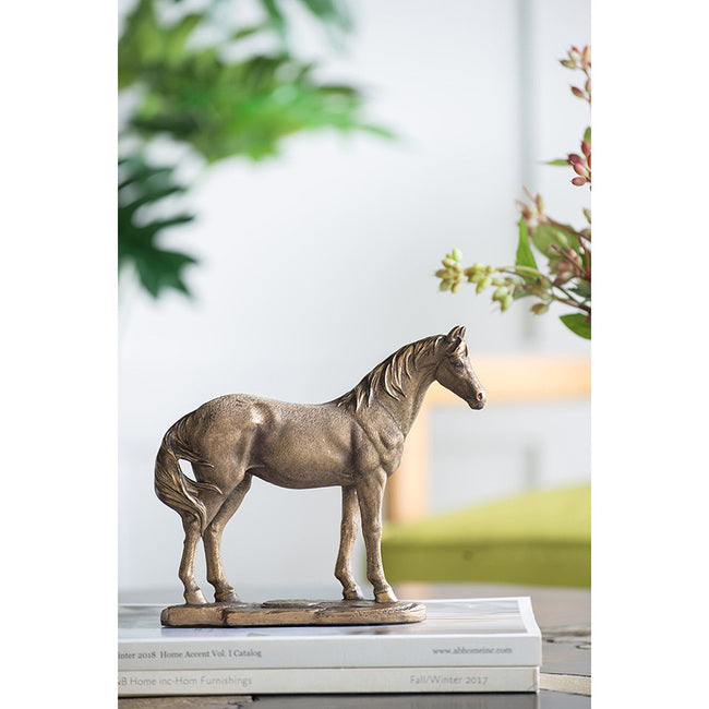 Detailed Horse Statue in Rustic Gold Finish - 18cm