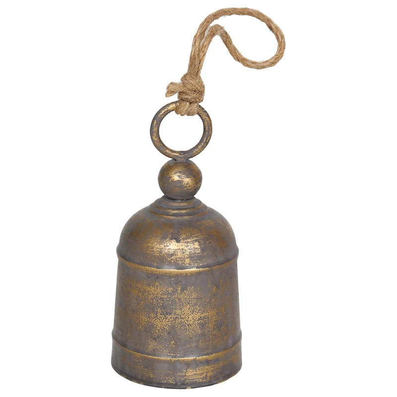 Distressed Gold Decorative Bell with Rope Handle - 13cms