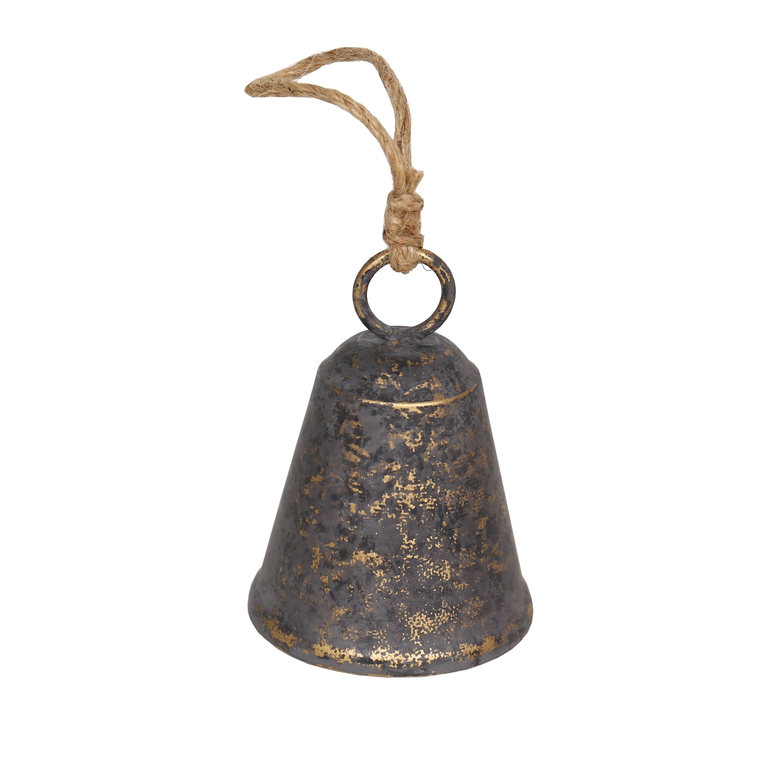 Distressed Grey Decorative Bell w/ Rope Handle - 14cms