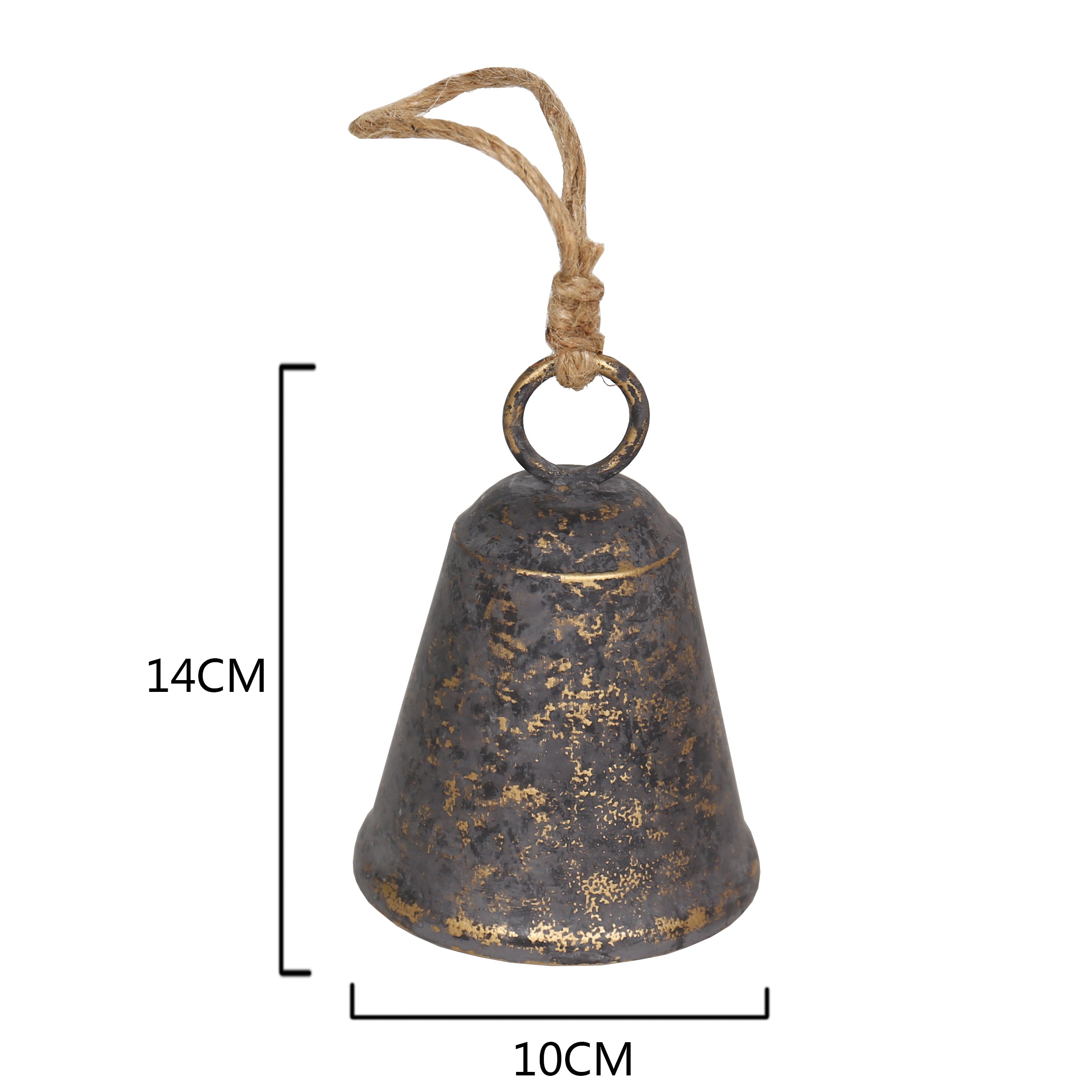 Distressed Grey Decorative Bell w/ Rope Handle - 14cms