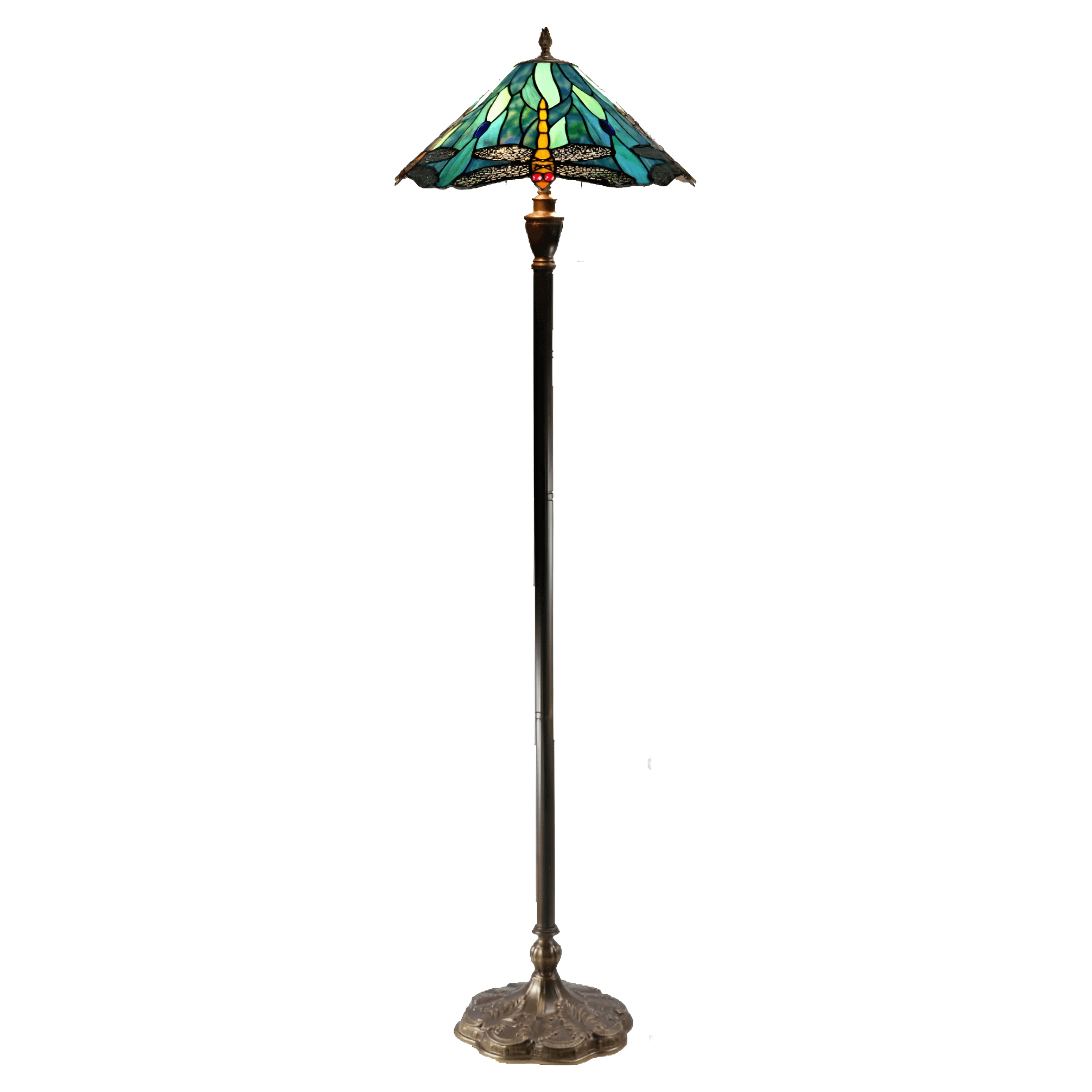 Dragonflies on Leaves Tiffany Stained Glass Floor Lamp