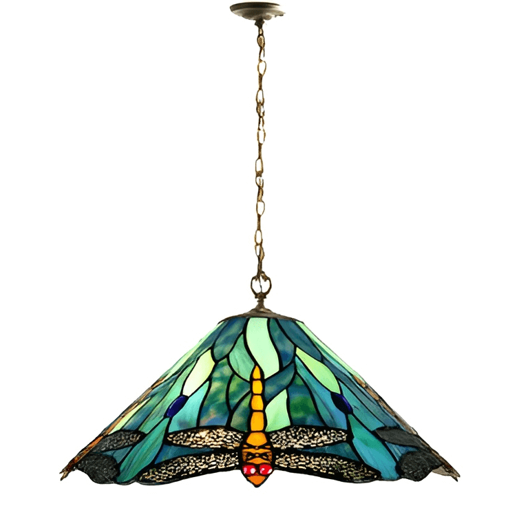 Dragonflies on Leaves Tiffany Stained Glass Hanging Lamp