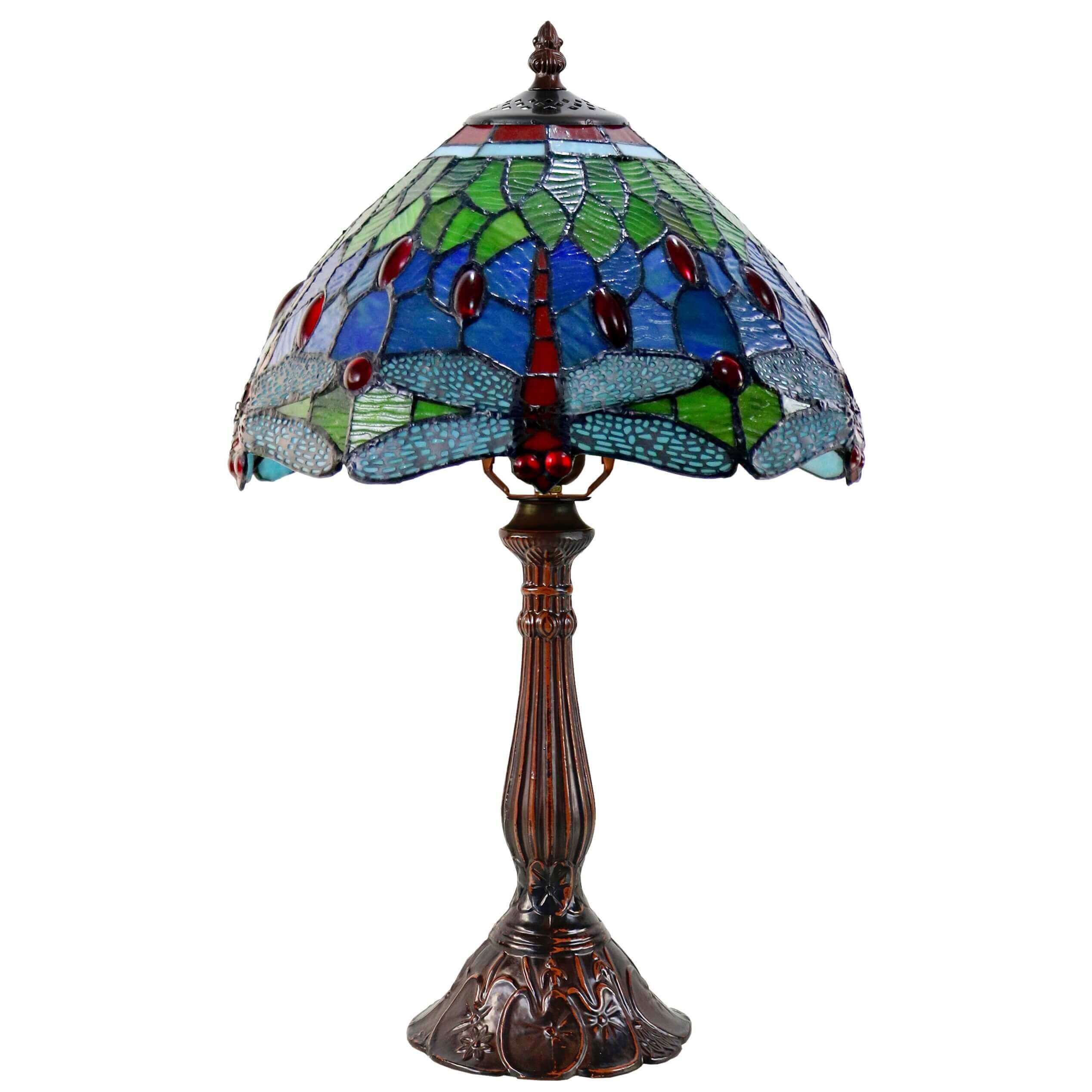 Dragonfly Stained Tiffany Style Glass Table Lamp (Available In 2 Colors)