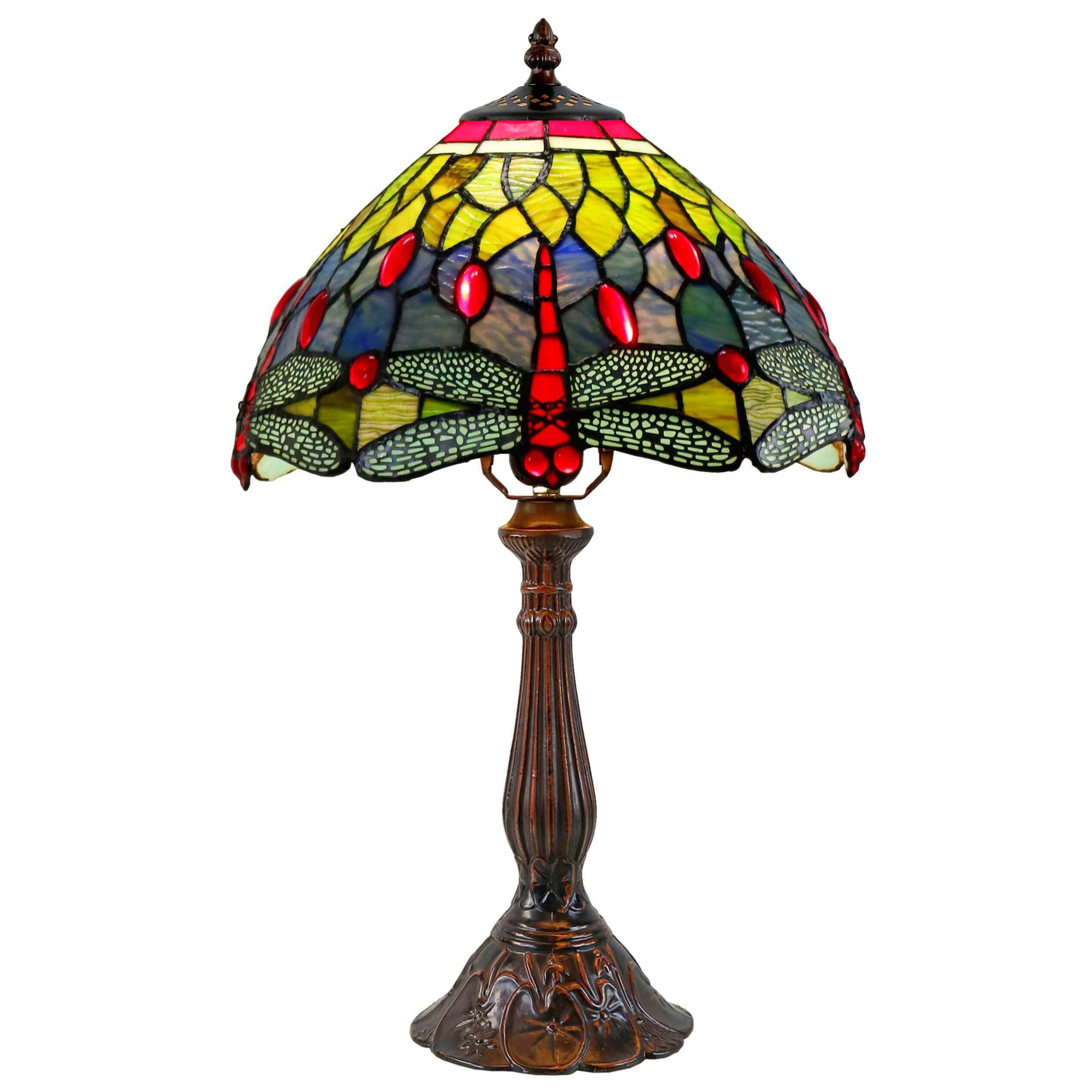 Dragonfly Stained Tiffany Style Glass Table Lamp (Available In 2 Colors)