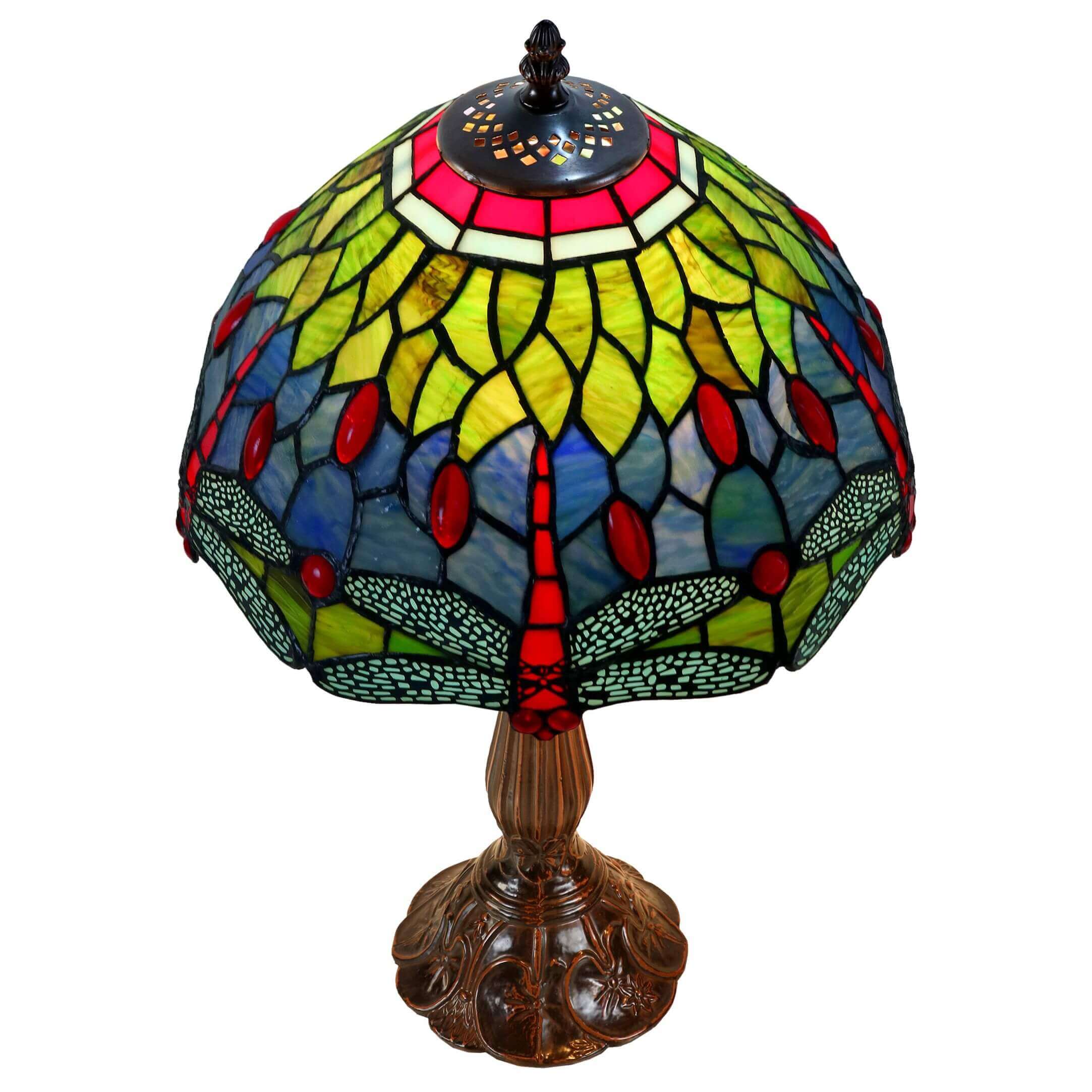 Dragonfly Stained Tiffany Style Glass Table Lamp (Available In 2 Colors)