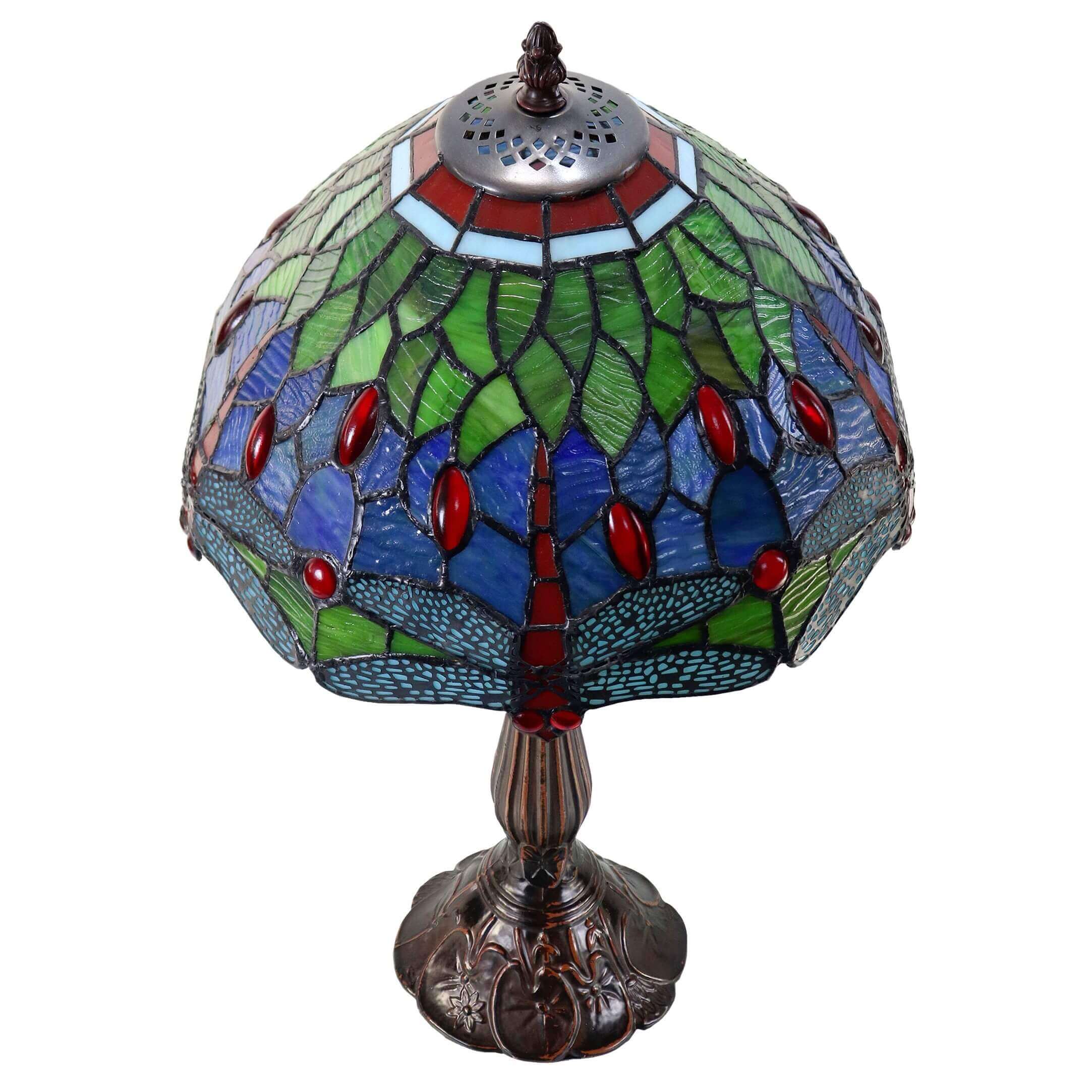 Dragonfly Stained Tiffany Style Glass Table Lamp (Available In 2 Colors)