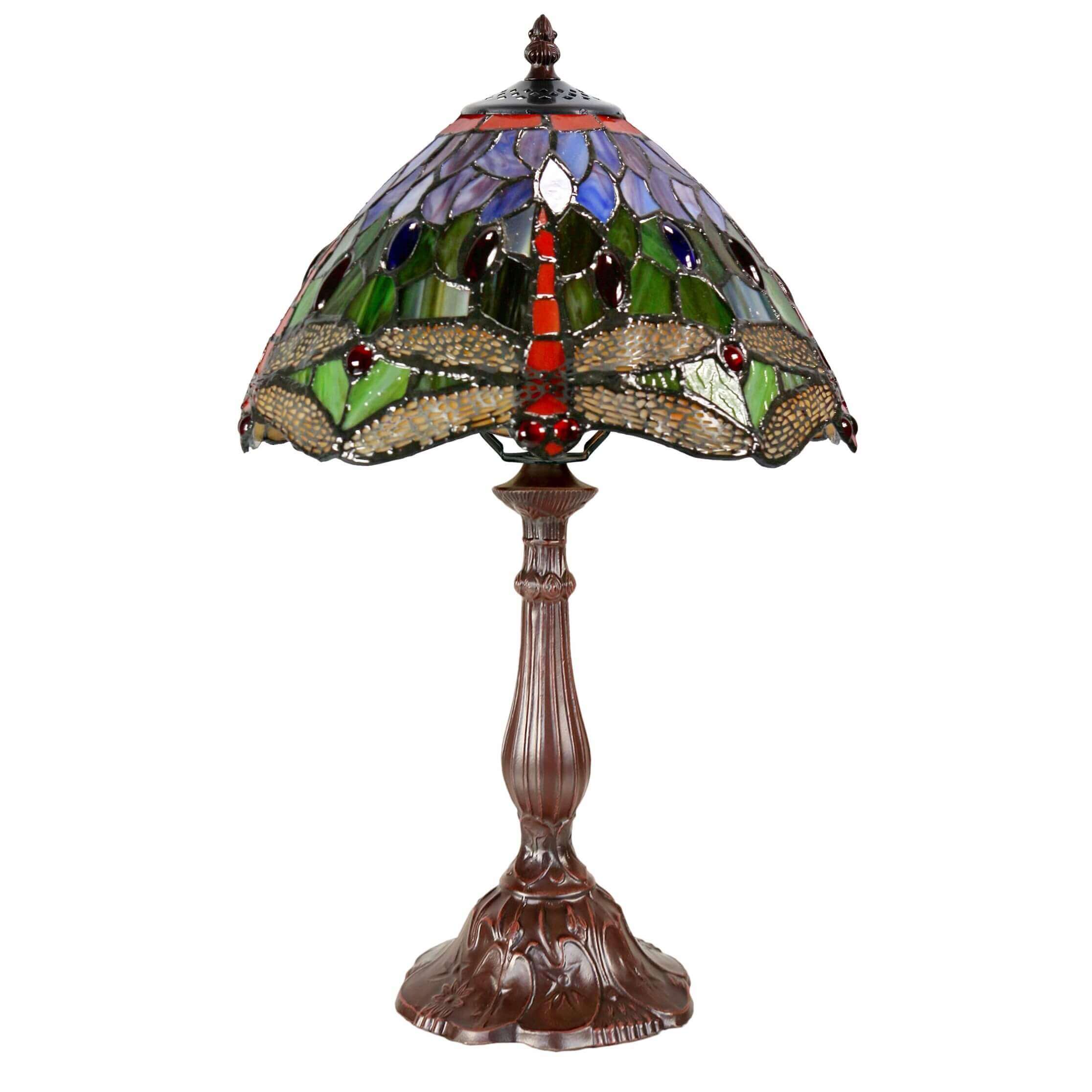 Dragonfly Stained Tiffany Style Glass Table Lamp (Available In 2 Colors)