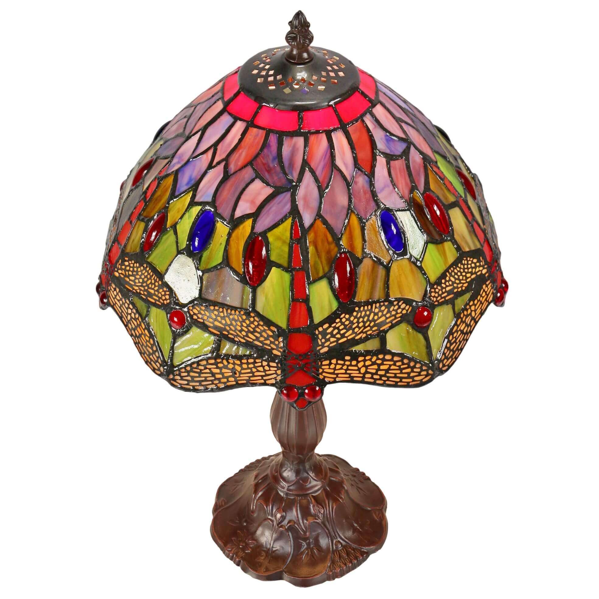 Dragonfly Stained Tiffany Style Glass Table Lamp (Available In 2 Colors)