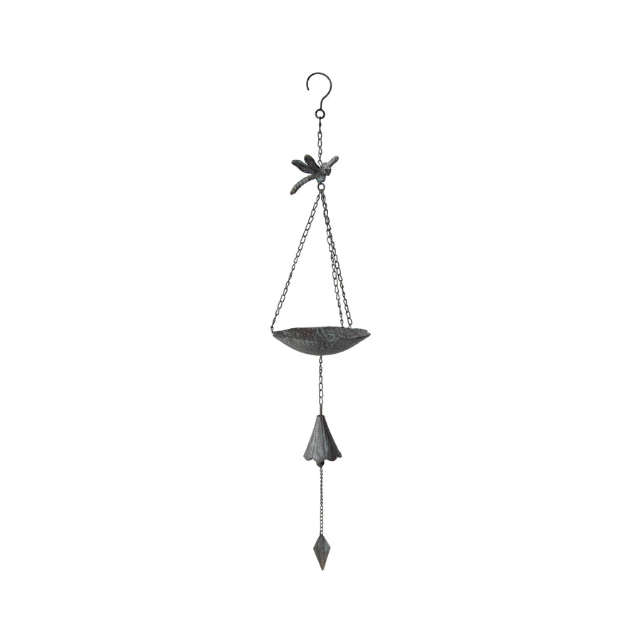 Dragonfly & Petal Bell Metal Hanging Birdfeeder