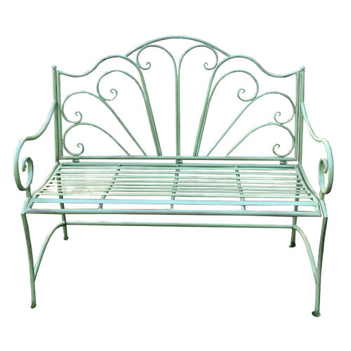 Durable Distressed Finish Metal Garden Bench - Green