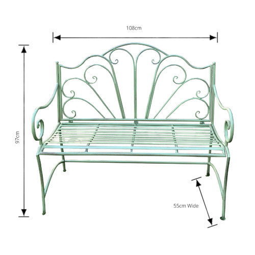 Durable Distressed Finish Metal Garden Bench - Green