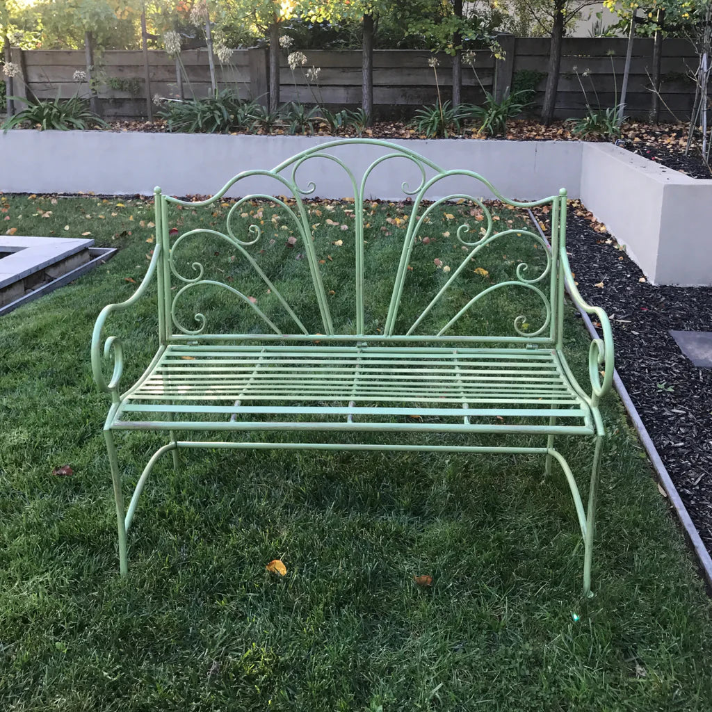 Durable Distressed Finish Metal Garden Bench - Green