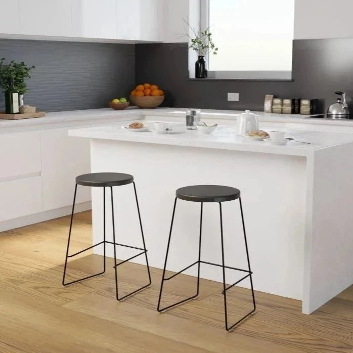 Ebony Round Seating Black Base High Stool - (Available in 2 Sizes)