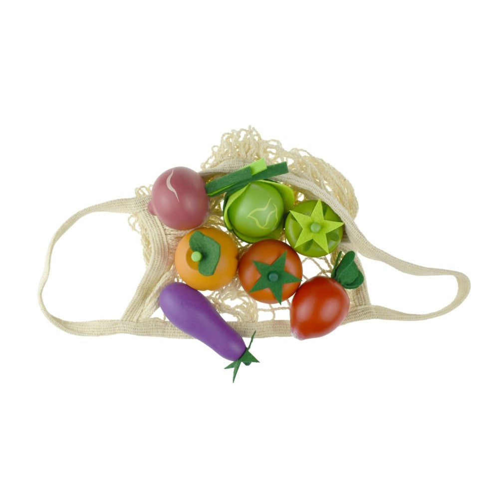 Eco Harvest Kids Wooden Veggie Set In Mesh Bag