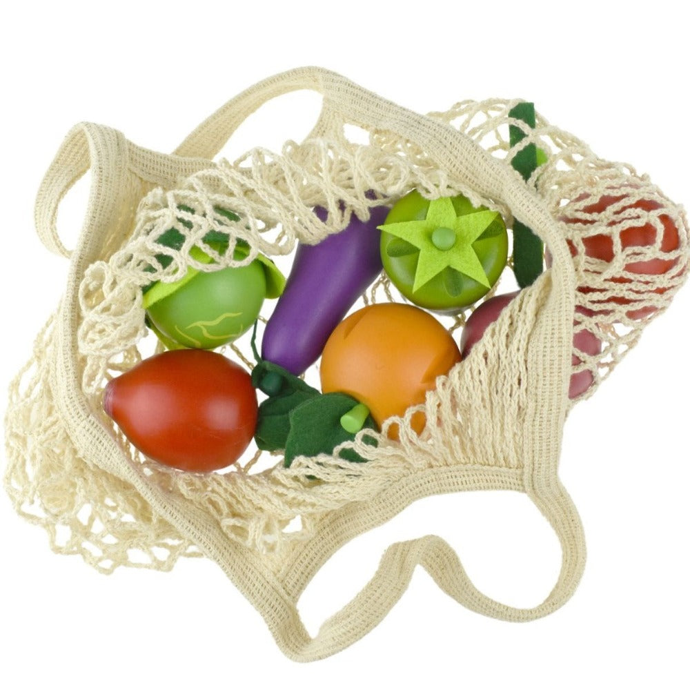 Eco Harvest Kids Wooden Veggie Set In Mesh Bag