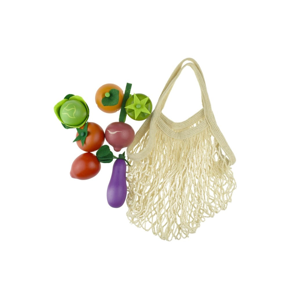 Eco Harvest Kids Wooden Veggie Set In Mesh Bag