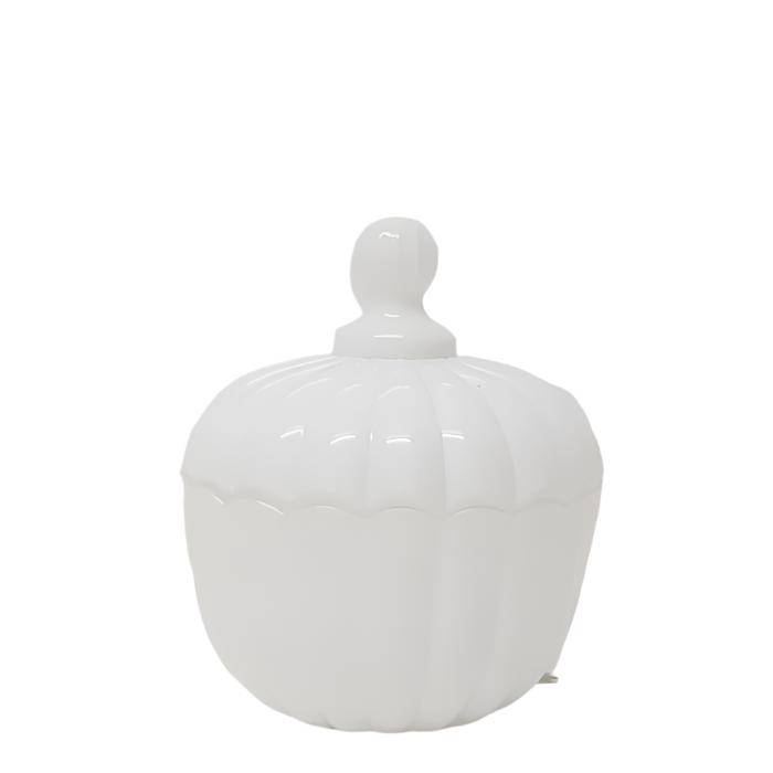 Edward Ribbed Embossed Circle Glass Glossy Jar - White