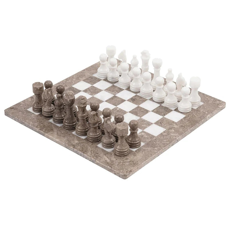 Elegance Handmade Marble Chess Set 38cms - Oceanic & White