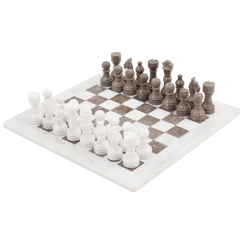 Elegance Handmade Marble Chess Set 38cms - White & Oceanic