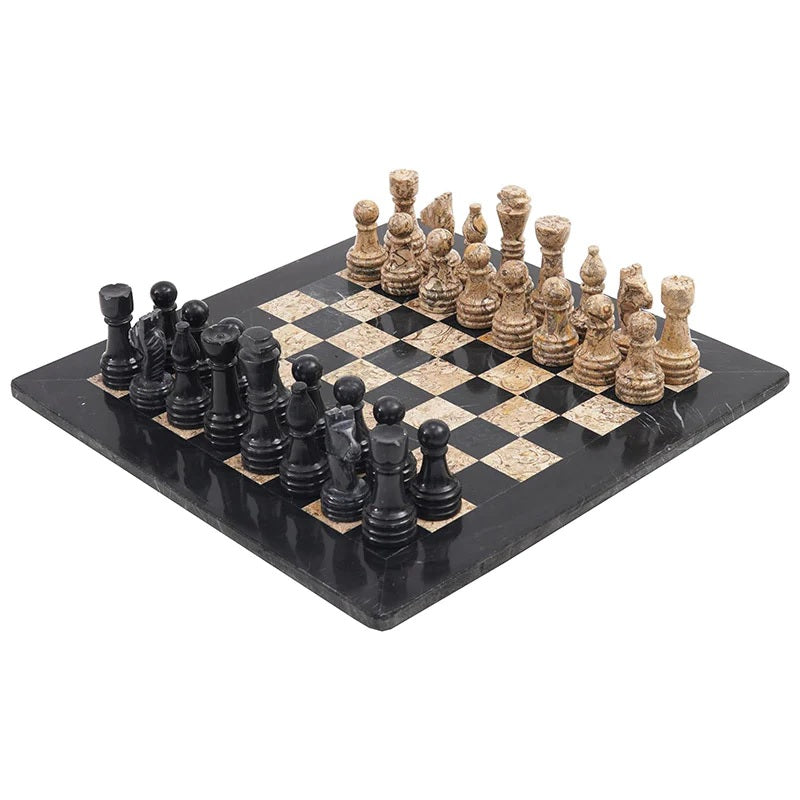 Elegance Handmade Marble Chess Set 38cms - Black & Coral