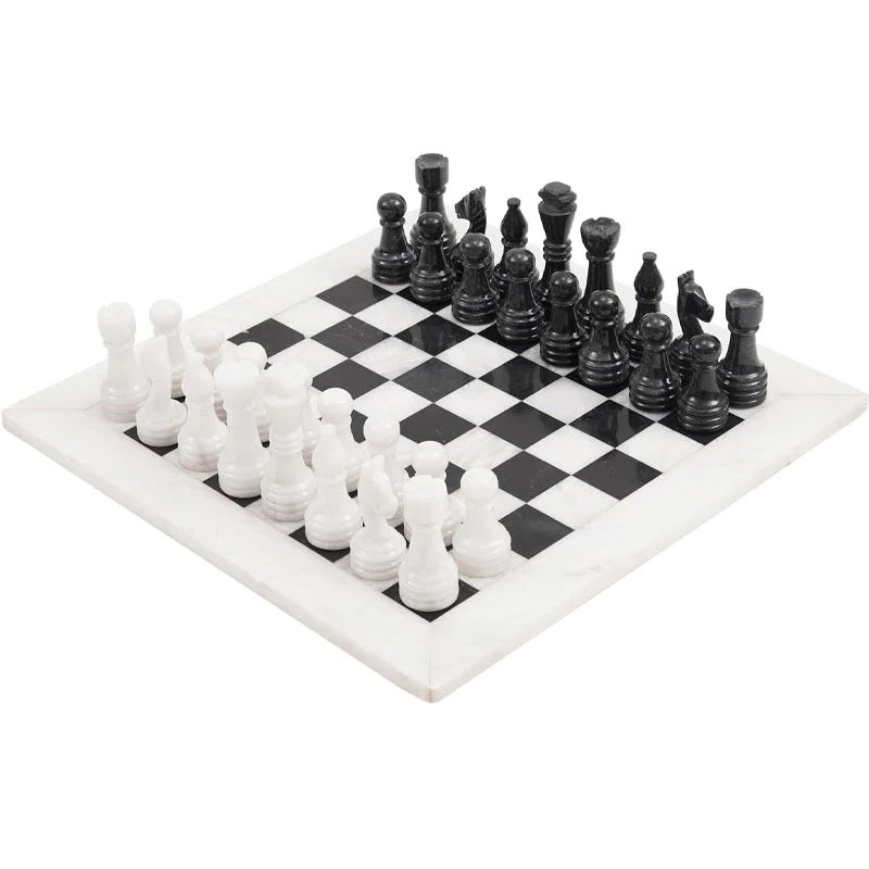 Elegance Handmade Marble Chess Set 38cms - White & Black