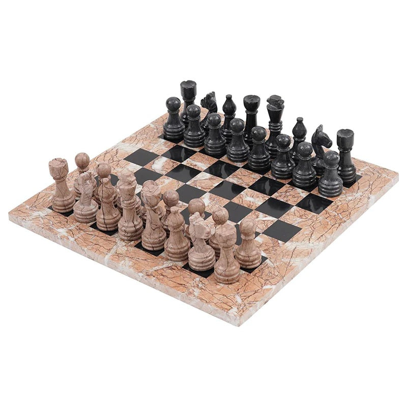 Elegance Handmade Marble Chess Set 38cms - Marinara & Black