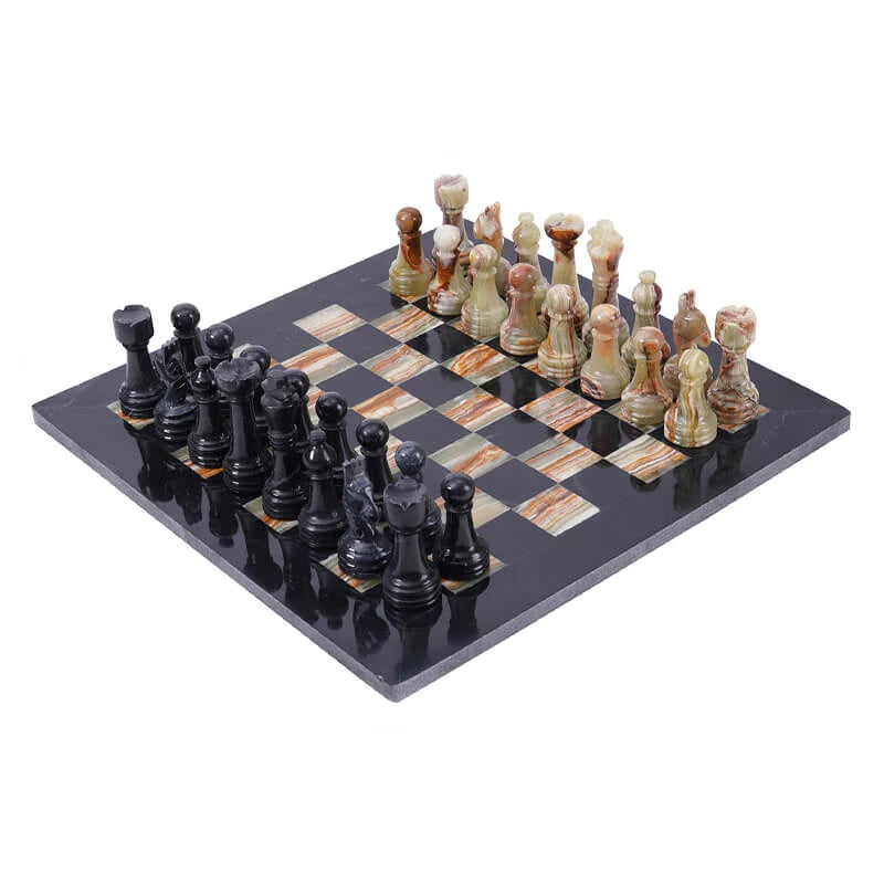 Elegance Handmade Marble Chess Set 38cms - Black & Green