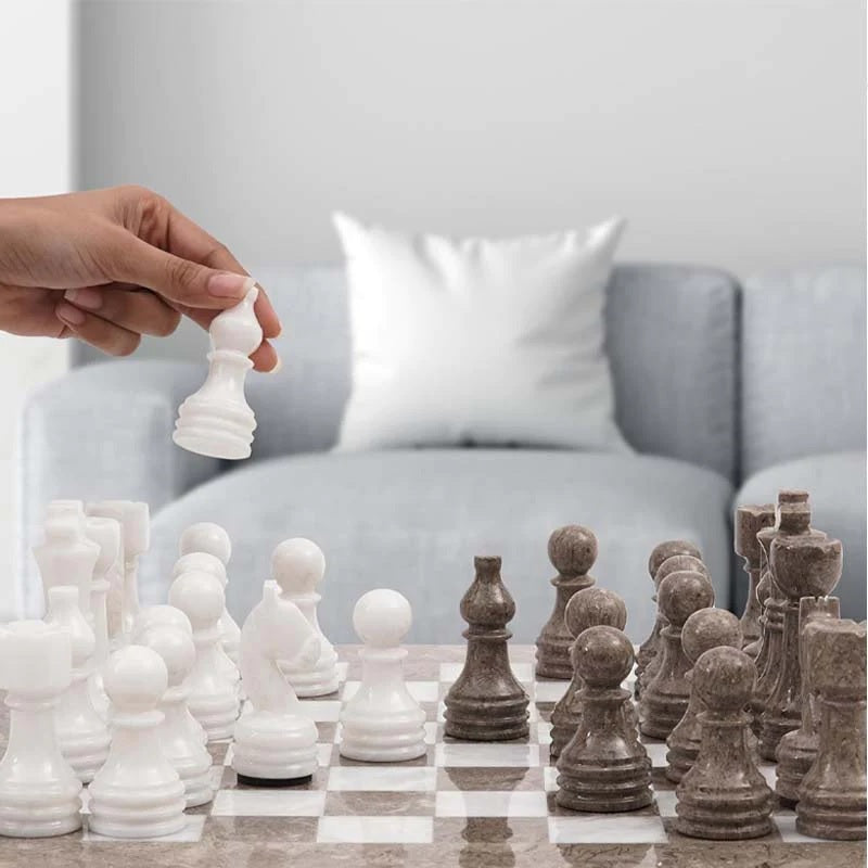 Elegance Handmade Marble Chess Set 38cms - Oceanic & White