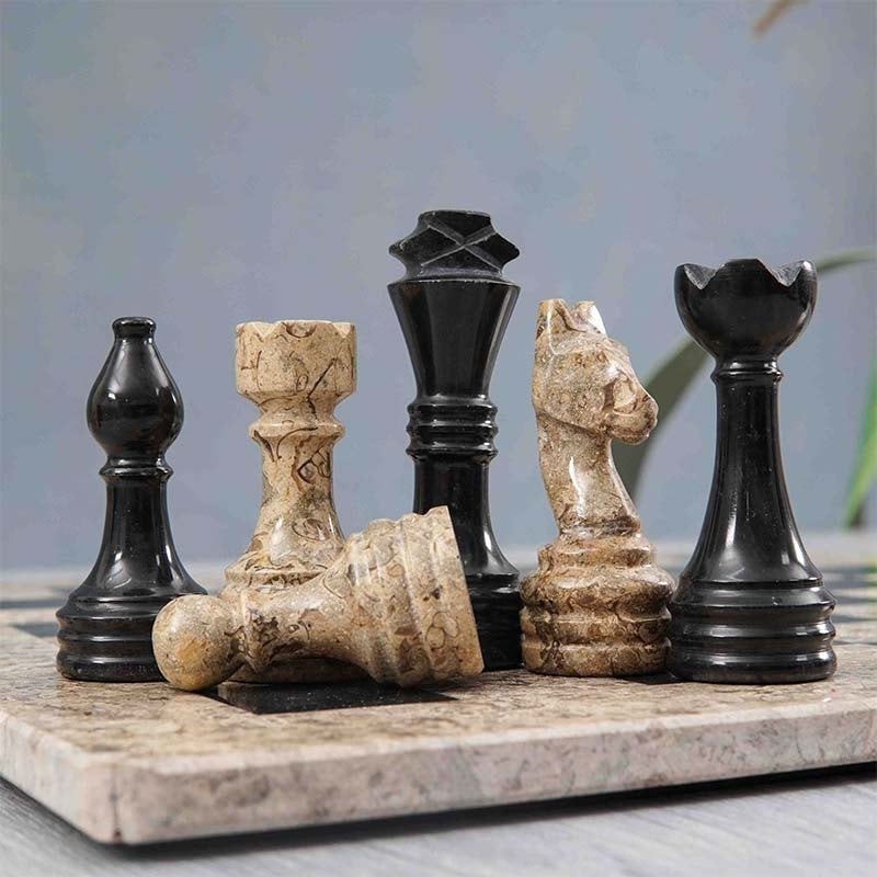 Elegance Handmade Marble Chess Set 38cms - Coral & Black