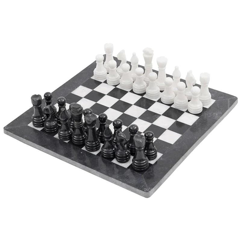 Elegance Handmade Marble Chess Set 38cms - Black & White