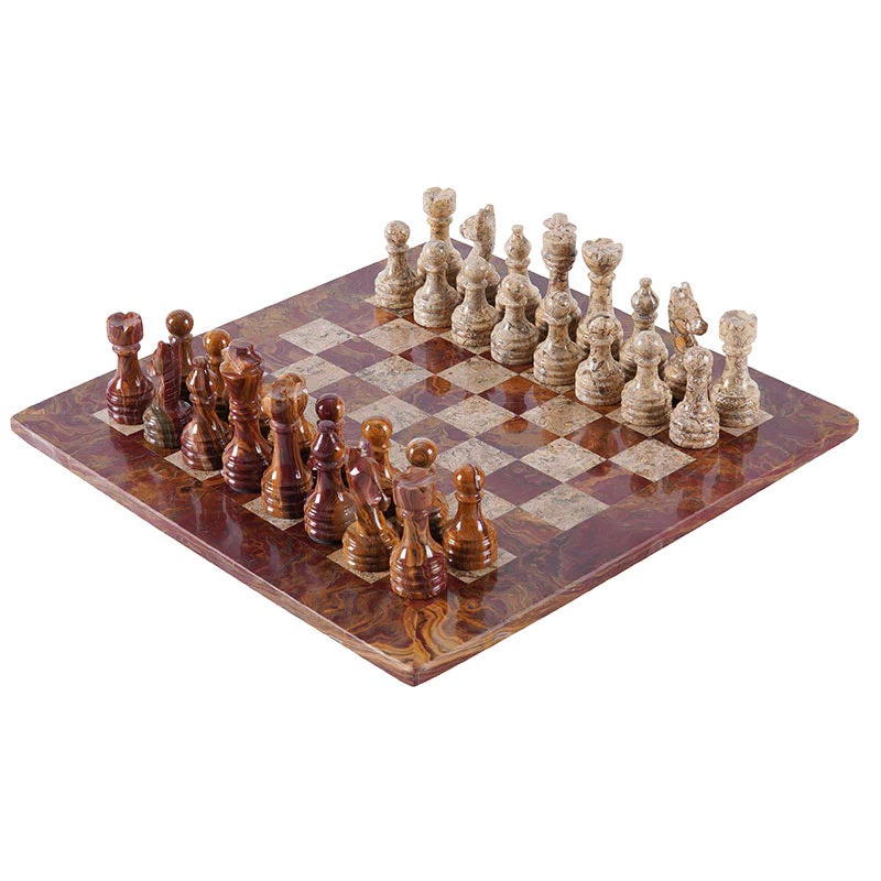 Elegance Handmade Marble Chess Set 38cms - Red & Coral