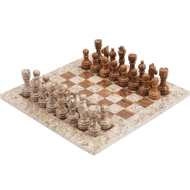 Elegance Handmade Marble Chess Set 38cms - Coral & Red