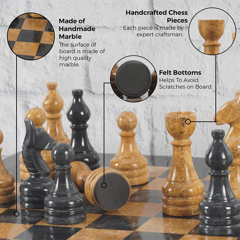 Elegance Handmade Marble Chess Set 38cms - Black & Golden