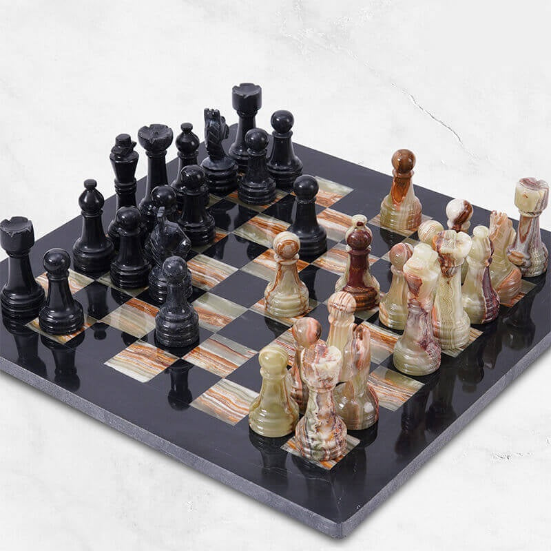 Elegance Handmade Marble Chess Set 38cms - Black & Green