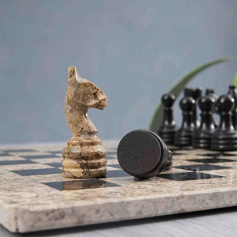 Elegance Handmade Marble Chess Set 38cms - Coral & Black