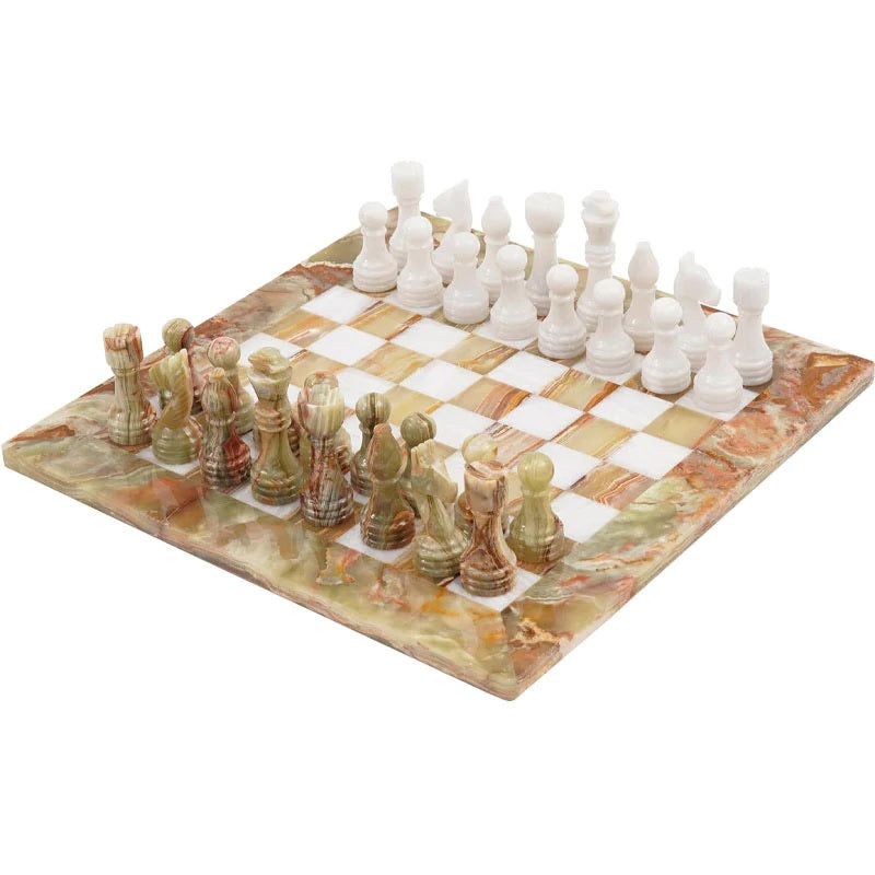 Elegance Handmade Marble Chess Set 38cms - Green & White