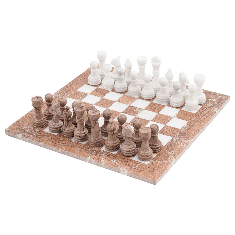 Elegance Handmade Marble Chess Set 38cms - Marinara & White